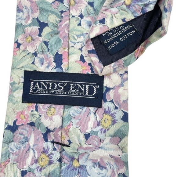 Lands' End Cotton Tie Flowers Floral Bright Pastel Colorful - Picture 5 of 8